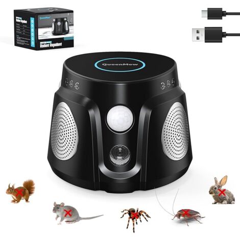 Ultrasons Souris et Rats avec 3 Emetteurs à Ultrasons, 3 Modes Anti Souris Répulsif Souris Brancher avec 9 Lumières Stroboscopiques, 360° Anti Rongeurs pour Rat Araignée Moth