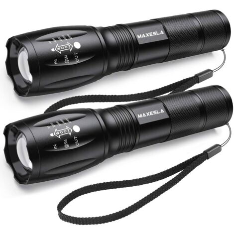 Ultrastarke LED-Taschenlampe, 2000 Lumen, IP65 wasserdichte taktische Lampe, zoombar, 5 Beleuchtungsmodi, stoßfest, rutschfest, für Camping, Wandern, Notfall, 2 Stück [Energieklasse A+++]