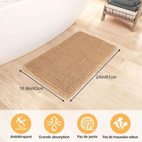 Ultraweiche Badematte mit Waffelmuster, rutschfester Badezimmerteppich mit Quasten, super saugfähig und maschinenwaschbar, für Badezimmer, Dusche, Badewanne (braun, 43 x 61 cm)