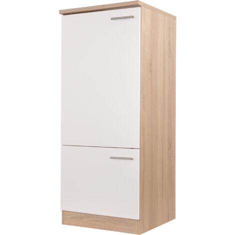 Umbauschrank Kühlschrank 60 cm Eiche Sägerau Weiß Merle Respekta