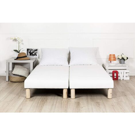 Umberto Ravelli – Ensemble de 2 sommiers tapissiers 70x190 cm – Hauteur 15 cm – Matériau pin massif – Couchage 140x190 cm avec 8 pieds offerts