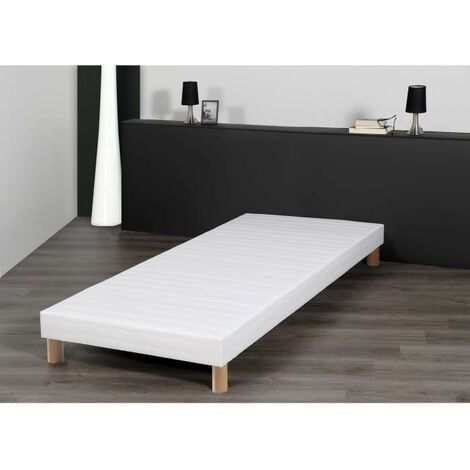 Umberto Ravelli – Sommier tapissier 80 x 200 cm – 11 lattes en bois massif – Revêtement toile blanche – 4 pieds en bois massif – Conforme aux normes C.E.