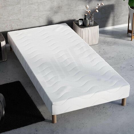 Umberto Ravelli – Sommier tapissier 90x190 cm – 11 lattes en bois massif – Revêtement toile blanche – 4 pieds en bois massif – Fabrication France