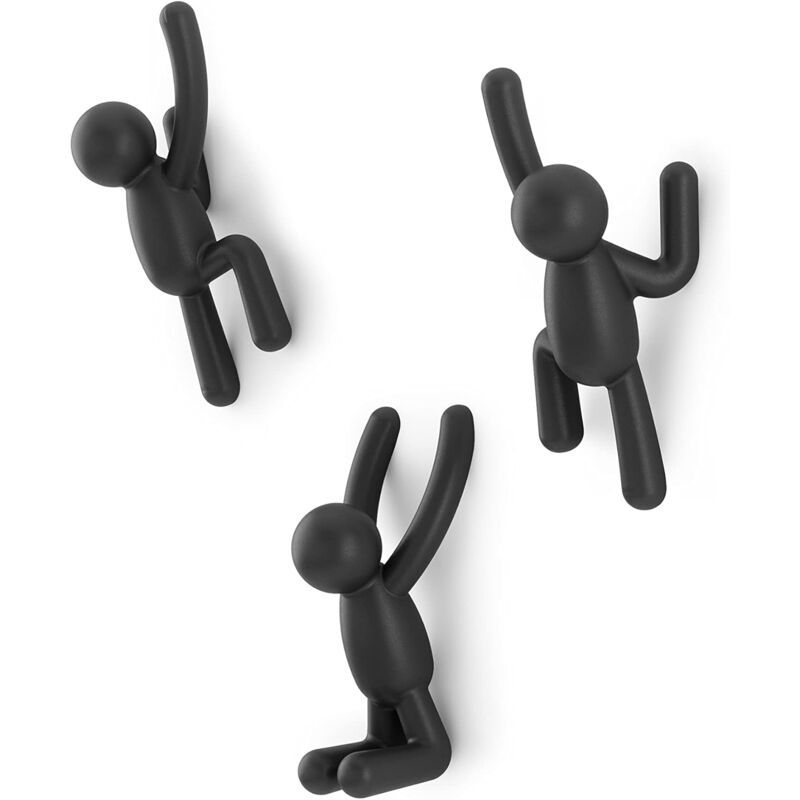 Umbra Buddy Hooks. Crochets muraux Buddy - Porte-manteau décoratif. lot de 3 patères murales. Noirs