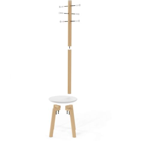 Umbra Pillar Sgabello e attaccapanni, Legno di hevea, Bianco/naturale