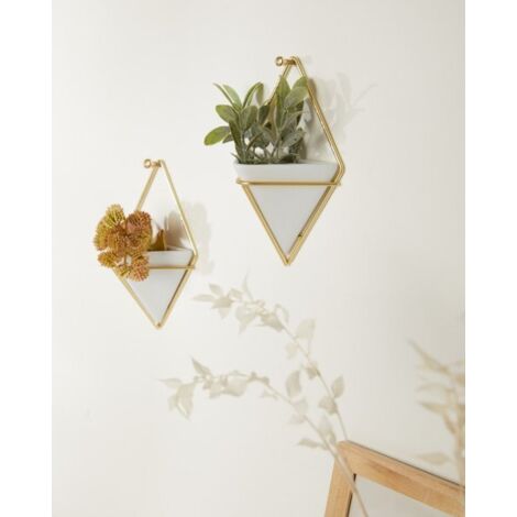 Umbra Trigg Vasi da Parete, Vasi da Appendere al Muro, Piccolo, Set di 2, Bianco/Ottone