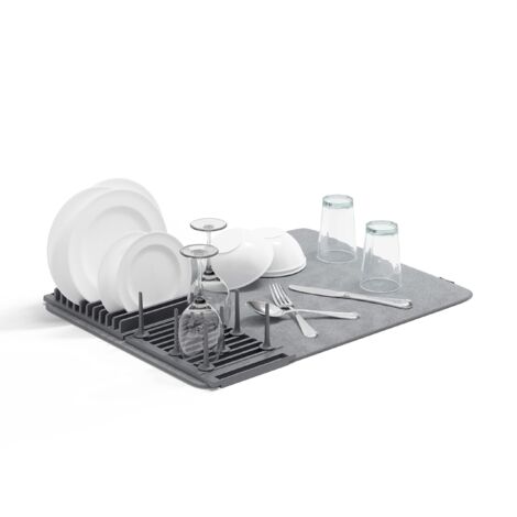 Umbra Udry Peg-Scolapiatti con Tappetino in Microfibra, Pieghevole e salvaspazio, Polyester, Antracite, 61x46 cm