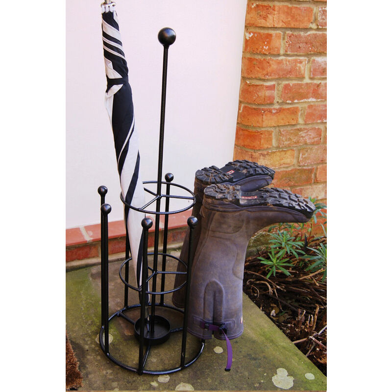 Umbrella and Boot Stand - Wellie Boot Rack - Solid Steel - L30.4 x W30.4 x H83.8 cm - Black