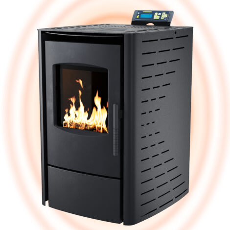 UMBRELLA® P6 Poêle à granulés 6 kW A+ jusqu’à 120 m³,cycle nettoyage automatique,mode ECO,programme hebdomadaire,télécommande,WiFi-Ready option,arrêt sécurité,protection dépression et surchauffe,Noir