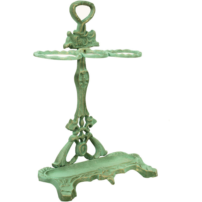 Umbrella stand in cast iron with antique green finish
