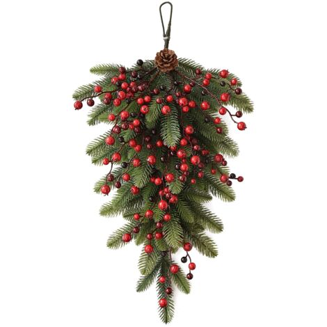 Umgedrehte Blumenwanddekoration für Weihnachten – Rote und grüne Früchte