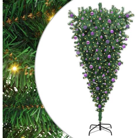 Umgedrehter Kunst Weihnachtsbaum mit Kugelset Grün 210 cm PVC vidaXL