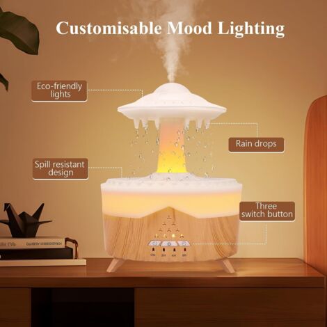 Umidificatore d'aria con luce a pioggia, telecomando, LED a 7 colori, timer 2H, 4H e 8H, spegnimento automatico quando l'acqua finisce, diffusore di oli essenziali per casa, ufficio e camera da letto