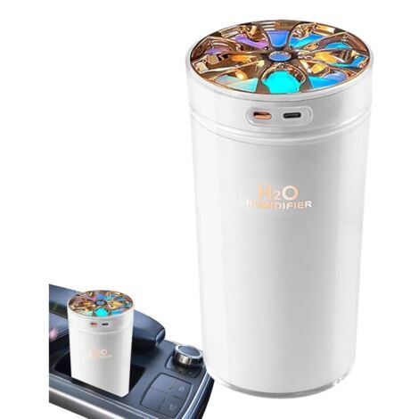 Umidificatore per auto USB - Umidificatore a nebbia da 300 ml con luce colorata, umidificatore portatile e ricaricabile per auto, ufficio e viaggi