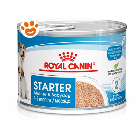 Royal Canin Dog Starter Mousse per cagne in gestazione e cuccioli fino a 2 mesi – Alimento completo in lattina da 195g – Difese naturali e salute digestiva
