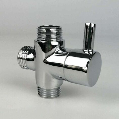 Umlenkventil, Außengewinde G1/2Messing-T-Adapter, verchromt, Badezimmer-Duscharmatur-Zubehör, 3-Wege-Wasserumsteller, Füllventil (Außengewinde)