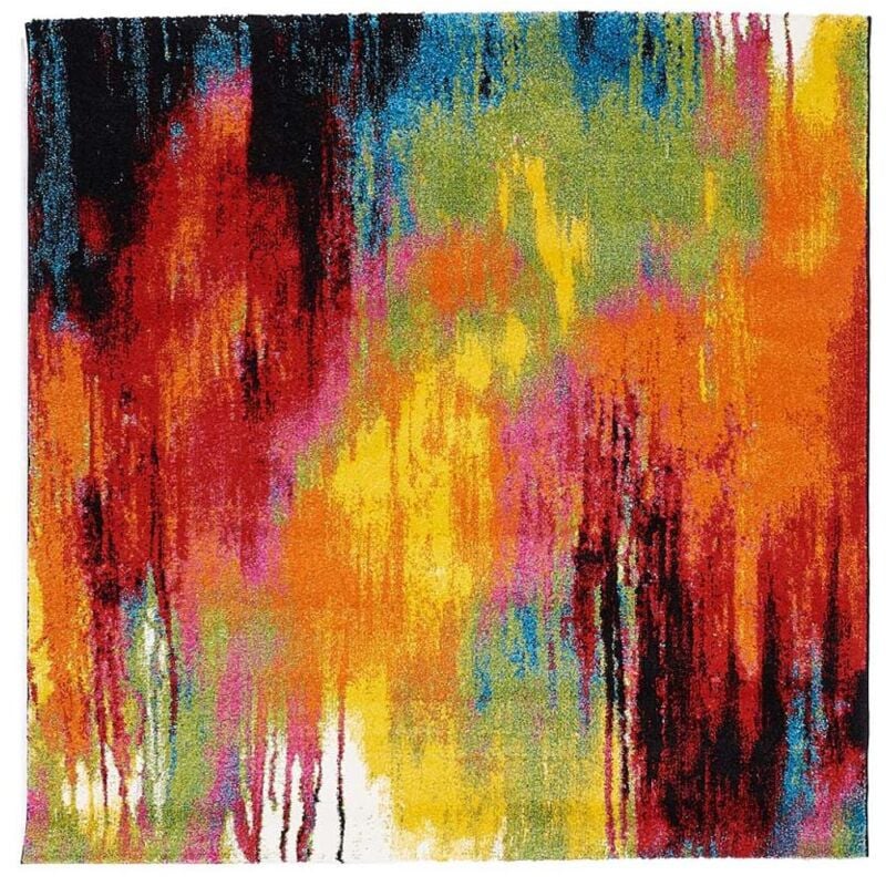 Unamourdetapis - Tapis carré 100x100 multicolore motif géométrique pour salon et chambre