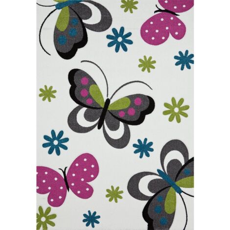 UN AMOUR DE TAPIS KIDS PAPILLONS 160x230 cm Tapis enfant Tapis Chambre Tapis Rectangulaire Tapis Crème