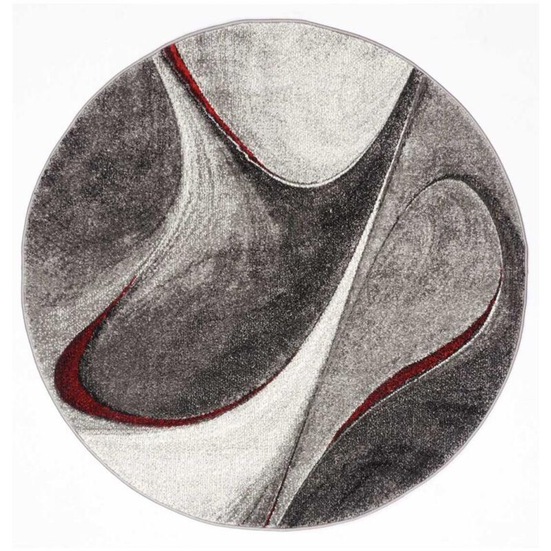 Unamourdetapis - Tapis rond tissé Ø120cm rouge et gris motif géométrique pour chambre madila r