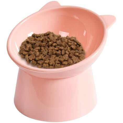 Un bol de chat, un bol de chien haute, un bol d'eau de nourriture pour les animaux de compagnie 45 pour les chats du cou pour les animaux de compagnie contre le renversement des deux oreilles-Rose