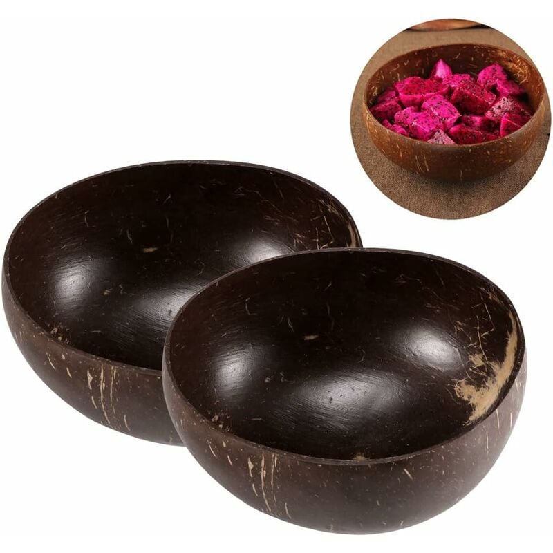 Un bol de noix de coco, 2 sets Un bol de coquilles de noix de coco fabriqué à la main à la main, idéal pour les petits déjeuners, crème glacée,