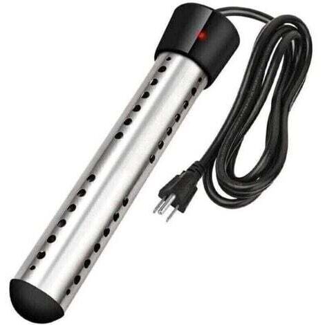 Un chauffe-eau de plongée rapide noir 1500W avec couvercle de protection en acier inoxydable indicateur de température, adapté pour baignoire à eau chaude, piscine gonflable, baignoire, seau en bois,