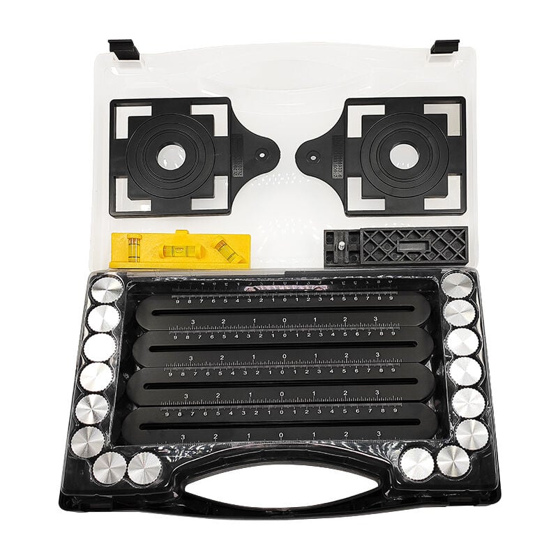Un coffret Règle de mesure multi-angle pour carrelage - Outil d'angle noir - Pochoir d'angle en alliage d'aluminium - 12 outils latéraux - Convient