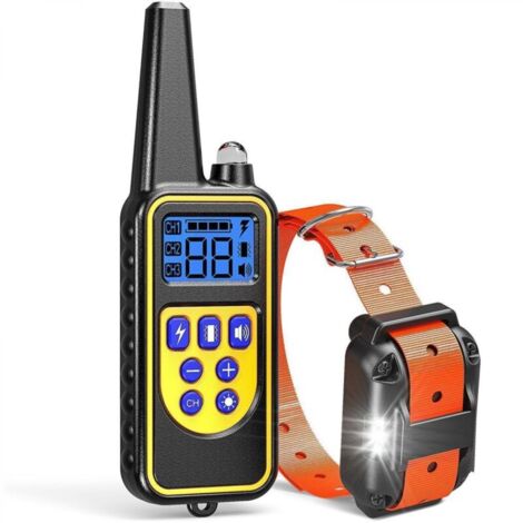 Un collier de dressage orange pour chiens, avec trois modes de dressage (vibration, bip, choc électrique).