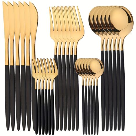 Un élégant service de couverts de luxe 30 pièces en acier inoxydable – Comprend un couteau, une fourchette, une cuillère, une cuillère à dessert et une fourchette à dessert pour 6 personnes – Finition