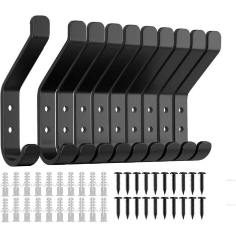 Un ensemble de 10 crochets muraux à visser, adaptés aux panneaux insonorisants, aux lambris, aux chambres, aux salons, aux salles de bains, aux dressings, aux porte-manteaux, etc., en métal, de 10 cm 