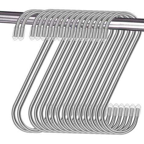 Un ensemble de 16 crochets en S en acier inoxydable, crochets métalliques en forme de S, crochets multifonctionnels, adaptés aux cuisines, salles de bains, chambres et bureaux (argent).