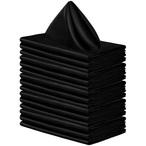 Un ensemble de 16 serviettes carrées en satin, brillantes et soyeuses, avec un tissu doux et soyeux, adaptées aux décorations de banquet de mariage, noires, 4343 cm.