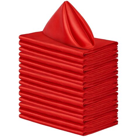 Un ensemble de 16 serviettes carrées en satin, brillantes et soyeuses, avec un tissu doux et soyeux, adaptées aux décorations de banquet de mariage, rouges, 4343 cm.