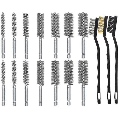Un ensemble de 17 brosses métalliques, adaptées aux perceuses électriques et aux visseuses à percussion