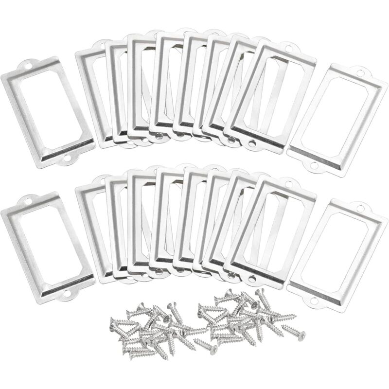 Un ensemble de 30 porte-étiquettes métalliques avec vis, mesurant 70x33 mm, adaptés aux étiquettes de tiroirs d'armoires, porte-étiquettes argentés.
