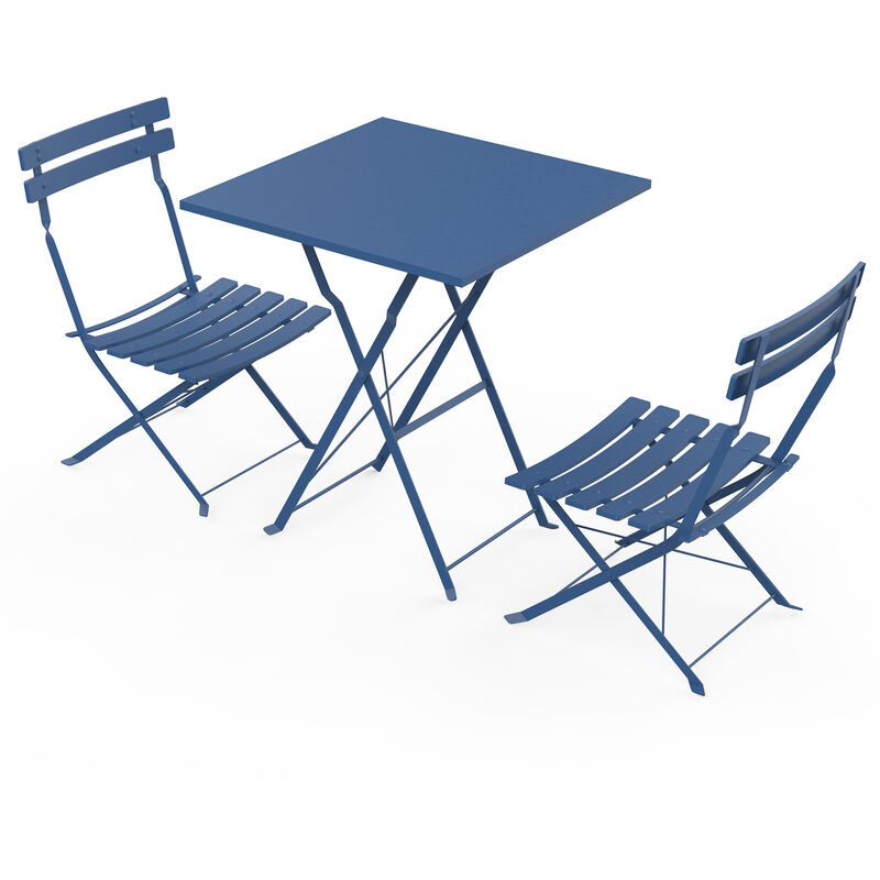 Dazhom - Table Bistro avec 2 Chaises,Acier, Pliable,pour Balcon,Jardin,Terrasse,bleu