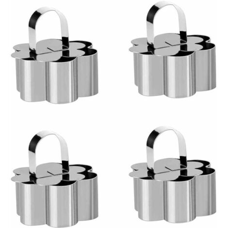 Un ensemble de 4 cercles à gâteaux en forme de fleur, moules à gâteaux en acier inoxydable à faire soi-même, parfaits pour réaliser des mousses et des desserts.