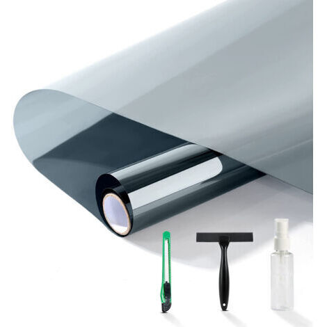 Un ensemble de 4 films d'isolation thermique solaire, autocollants pour fenêtres et film d'ombrage pour serre (argenté avec outils).
