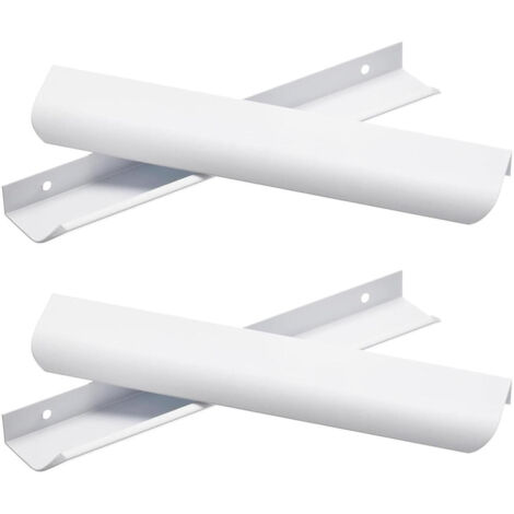 Un ensemble de 4 poignées de porte de placard de cuisine dissimulées - blanches - entraxe de 224 mm, longueur totale de 300 mm.