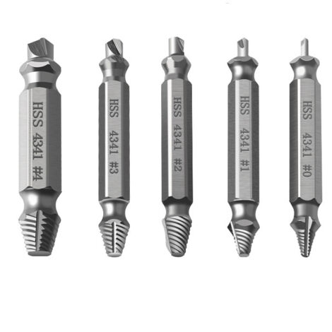 Un ensemble de 5 extracteurs de vis professionnels, comprenant un extracteur de vis cassées, en acier rapide, adaptés au retrait des vis, boulons et goupilles métalliques endommagés (couleur naturelle