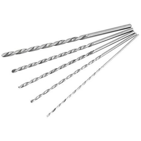 Un ensemble de 5 longs forets hélicoïdaux en acier rapide, adaptés à l'aluminium, au bois et au plastique - 2 mm, 3 mm, 3,5 mm, 4 mm, 5 mm - ensemble de forets pour trous creux avec forets pour le tra