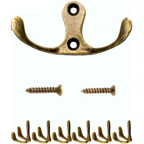 Un ensemble de 6 crochets doubles anciens, cintres, porte-serviettes, crochets en bronze et laiton, de style campagnard rétro.