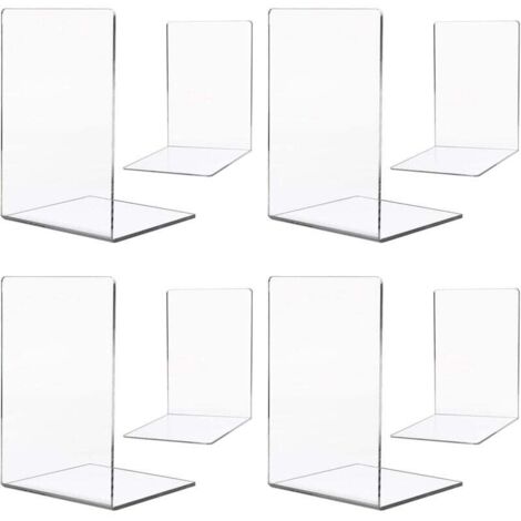 Un ensemble de 8 serre-livres en acrylique transparent, adaptés aux chambres d'enfants, bureaux, salons, bureaux, écoles, étagères, bibliothèques et fournitures scolaires.