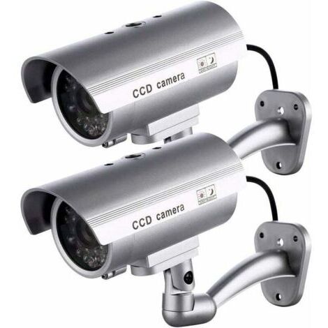 Un ensemble de deux caméras analogiques pour une utilisation intérieure ou extérieure, sphériques, avec des lumières LED clignotantes, RTGPT (argent).