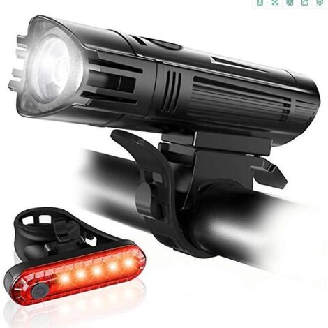un Ensemble De Noir (feu Avant + Feu Arrire) Feu De Vlo Feu Avant Feu Arrire Usb Rechargeable Feu Avant Quitation Blouissement Vlo De Montagne Lum