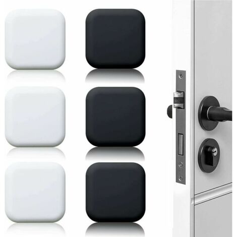 Un ensemble de six butées de porte murales avec tapis de porte en caoutchouc auto-adhésifs, blanc/noir, 45 mm x 45 mm
