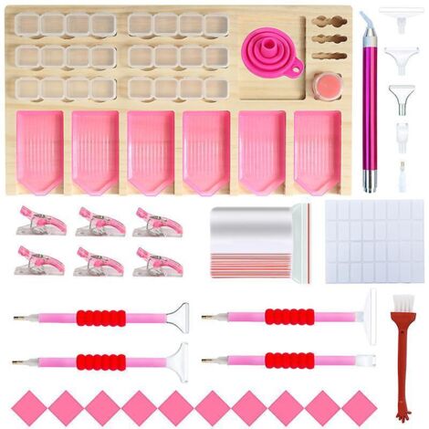 un Ensemble D'outils De Peinture Au Diamant Rose, Plaque De Stockage En Bois Massif Multifonctionnelle Nouvelle Combinaison De Plaque De Forage En