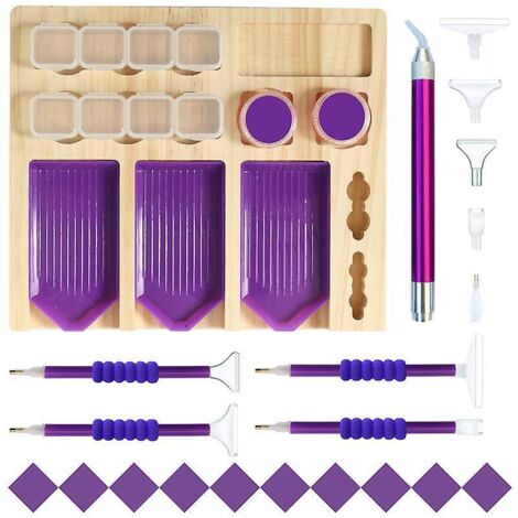un Ensemble D'outils De Peinture Au Diamant Violet, Plaque De Stockage En Bois Massif Multifonctionnelle Nouvelle Combinaison De Plaque De Forage