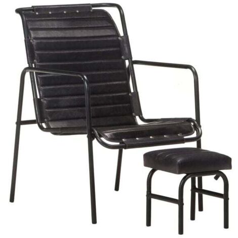 Un fauteuil inclinable avec repose-pieds, en cuir véritable noir.