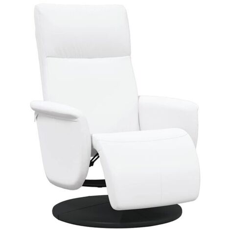 Un fauteuil inclinable avec repose-pieds, en similicuir blanc.